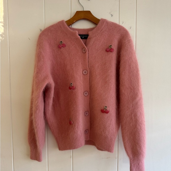 Sweaters - Pink Cherry Embroidered Cardigan